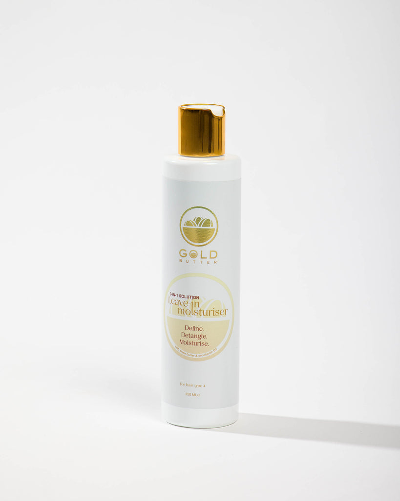 Gold Butter leave-in moisturiser for curly and coily hair, 3-in-1 formula to hydrate, detangle and define.