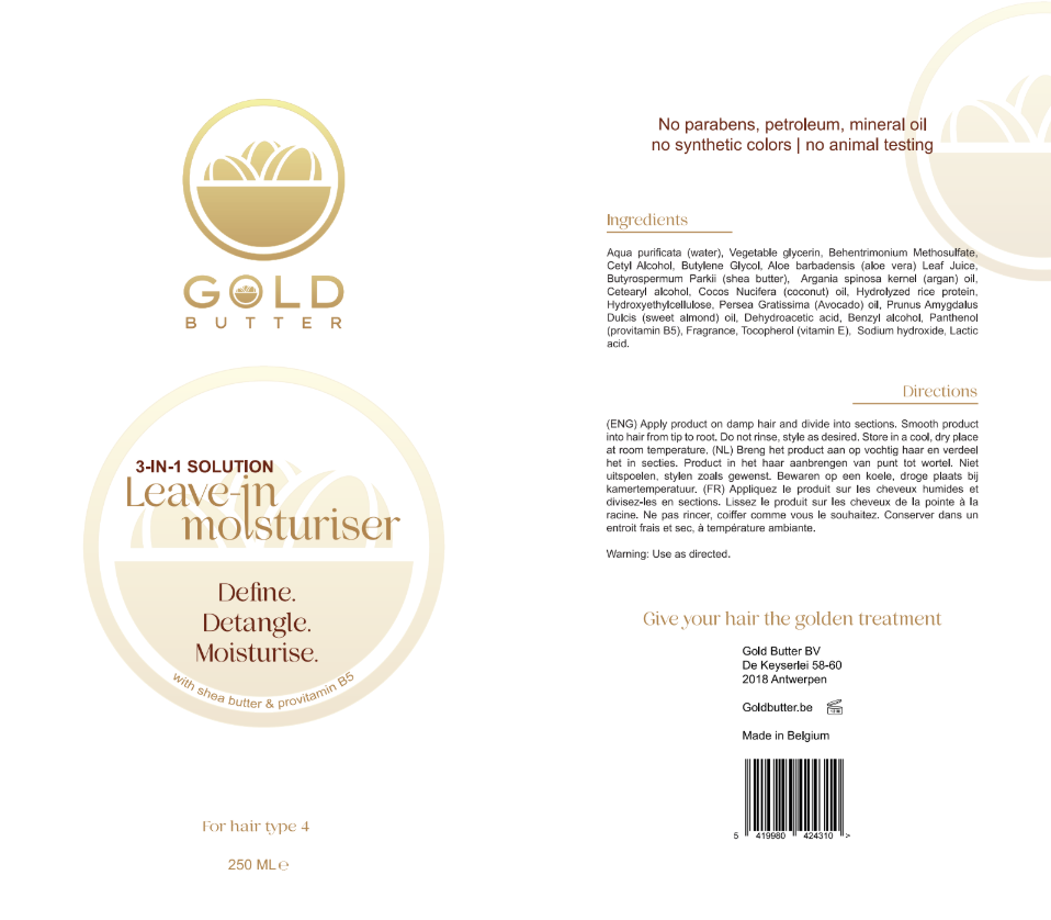 Gold Butter leave-in moisturiser for curly and coily hair, 3-in-1 formula to hydrate, detangle and define.